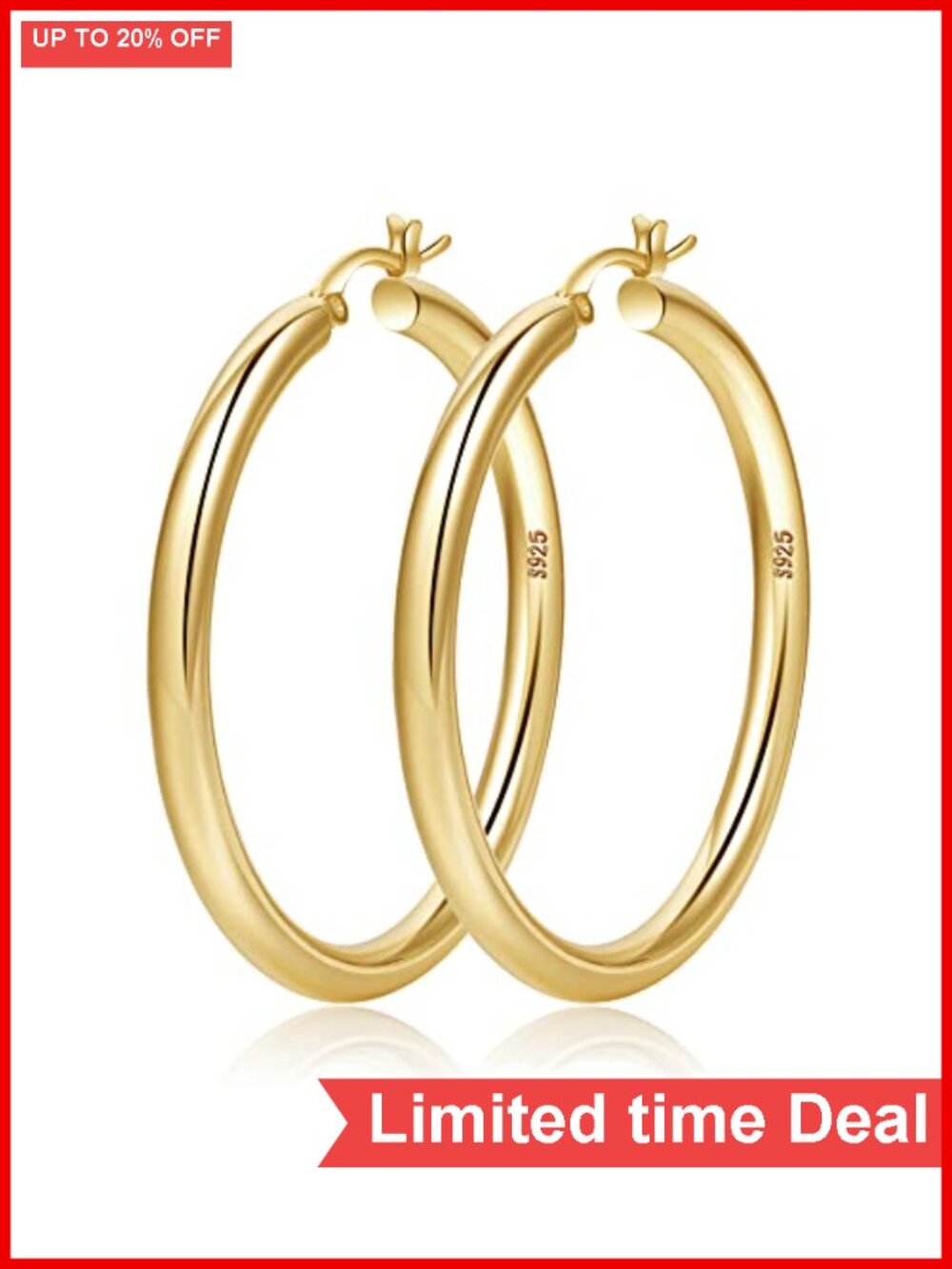 Chunky Gold Hoop Earrings for Women Hypoallergenic Sterling Silver Post 20-60mm